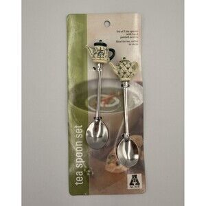Vintage ACME Teapot Teaspoon Set 2 Hand Painted Tea Pot Spoons Cottagecore NEW